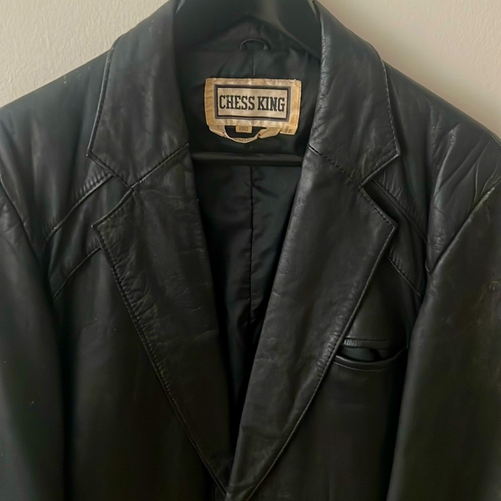 Vintage Chess King Black Leather Jacket - Size 38